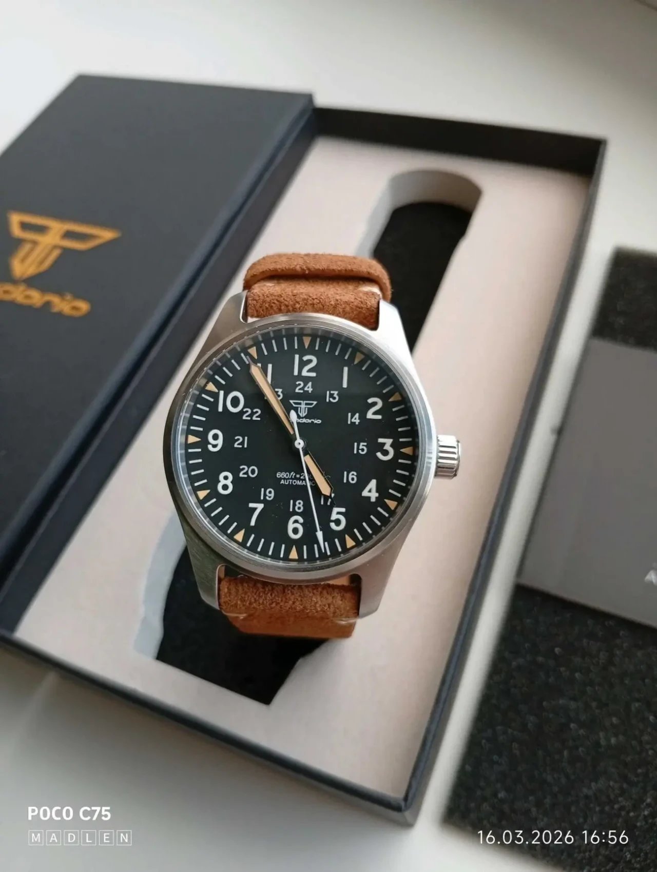 Механические мужские часы авиаторы Tandorio 39mm NH35a 20bar 2