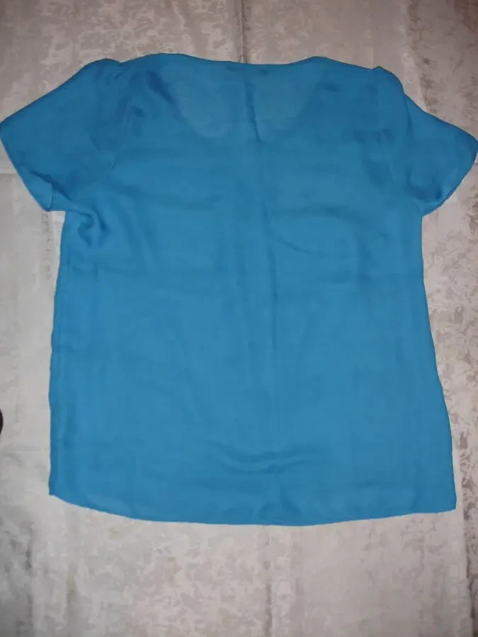 БЛУЗА/блузка 46-48 р. БРЕНДОВА. Блакитна. Літня. Короткий рукав. 8