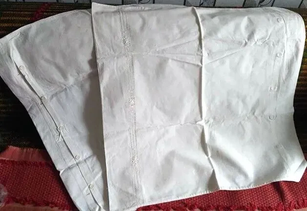 Наволочки 2шт натуральн.белый хлопок бязь ручная мережка на пуговицах 3