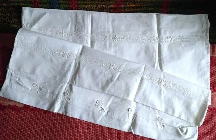 Наволочки 2шт натуральн.белый хлопок бязь ручная мережка на пуговицах 2