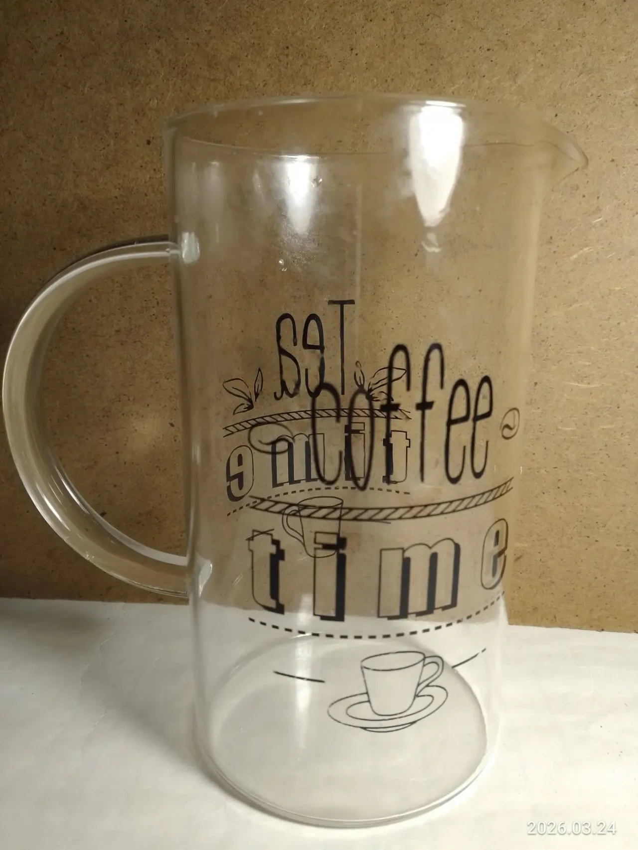 Стеклянная чашка кружка 500 мл прозрачная, кофе чай надпись черная