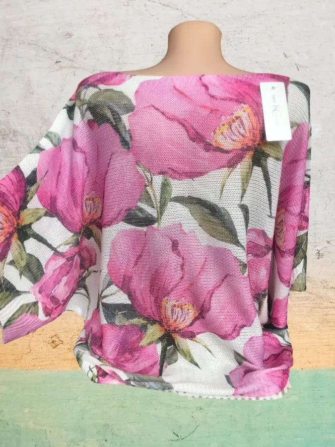 Блуза жіноча ошатна квіткового забарвлення рожеві квіти 2