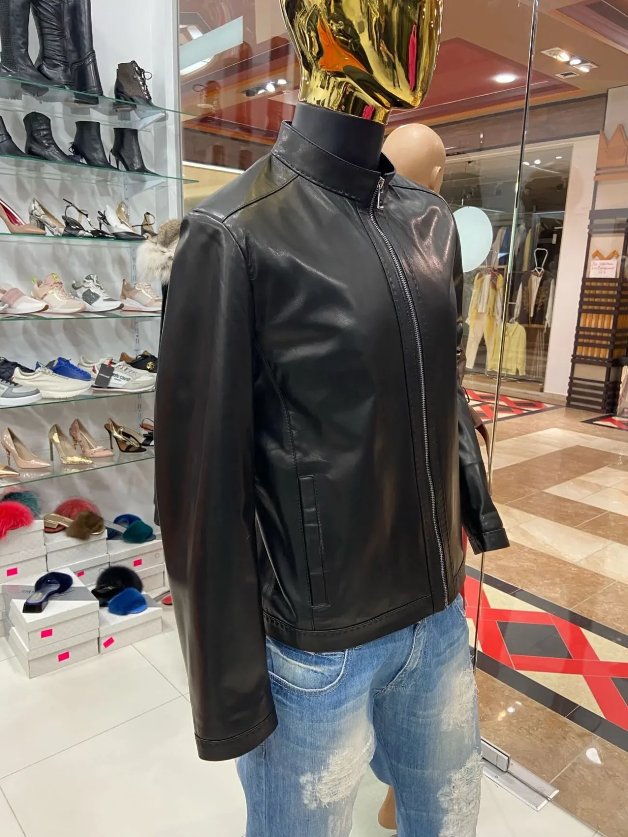Куртка шкіряна чоловіча пряма на стійку гладка шкіра 2