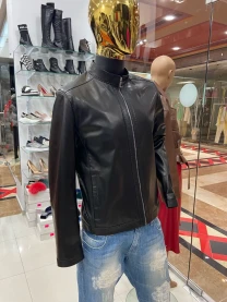 Куртка шкіряна чоловіча пряма на стійку гладка шкіра