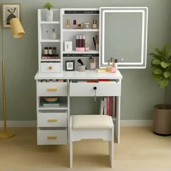 Туалетний столик STL-MD 87 з LED прямокутне дзеркало і пуфом 128х80х3 3