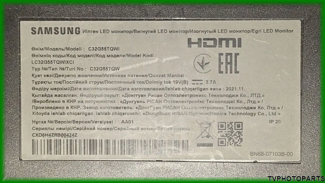 Main Board G55T BN41-02806 BN94-16641A для монітора Samsung C32G55TQWI 7