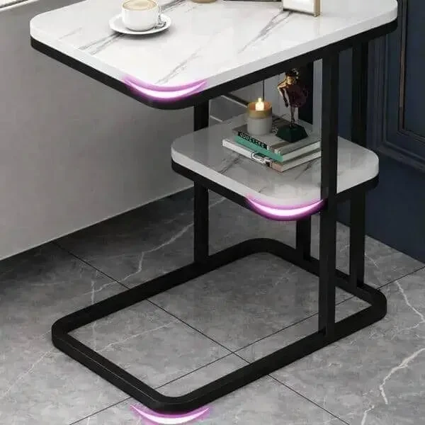 Журнальний столик з мармуровою стільницею та нижньою полицею 3