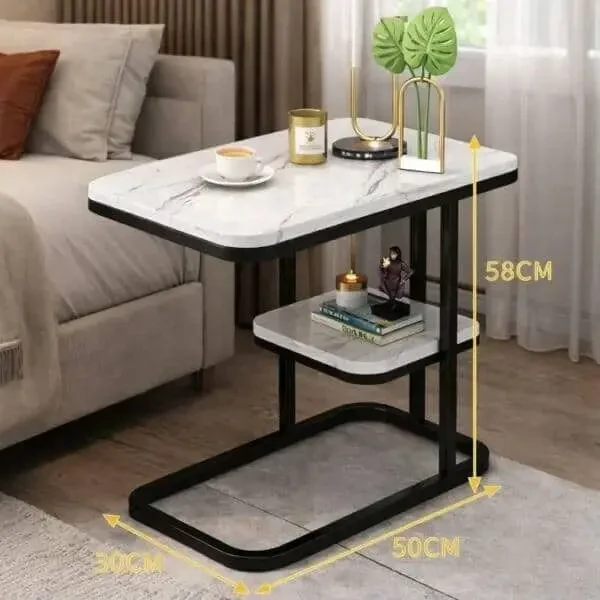 Журнальний столик з мармуровою стільницею та нижньою полицею 2