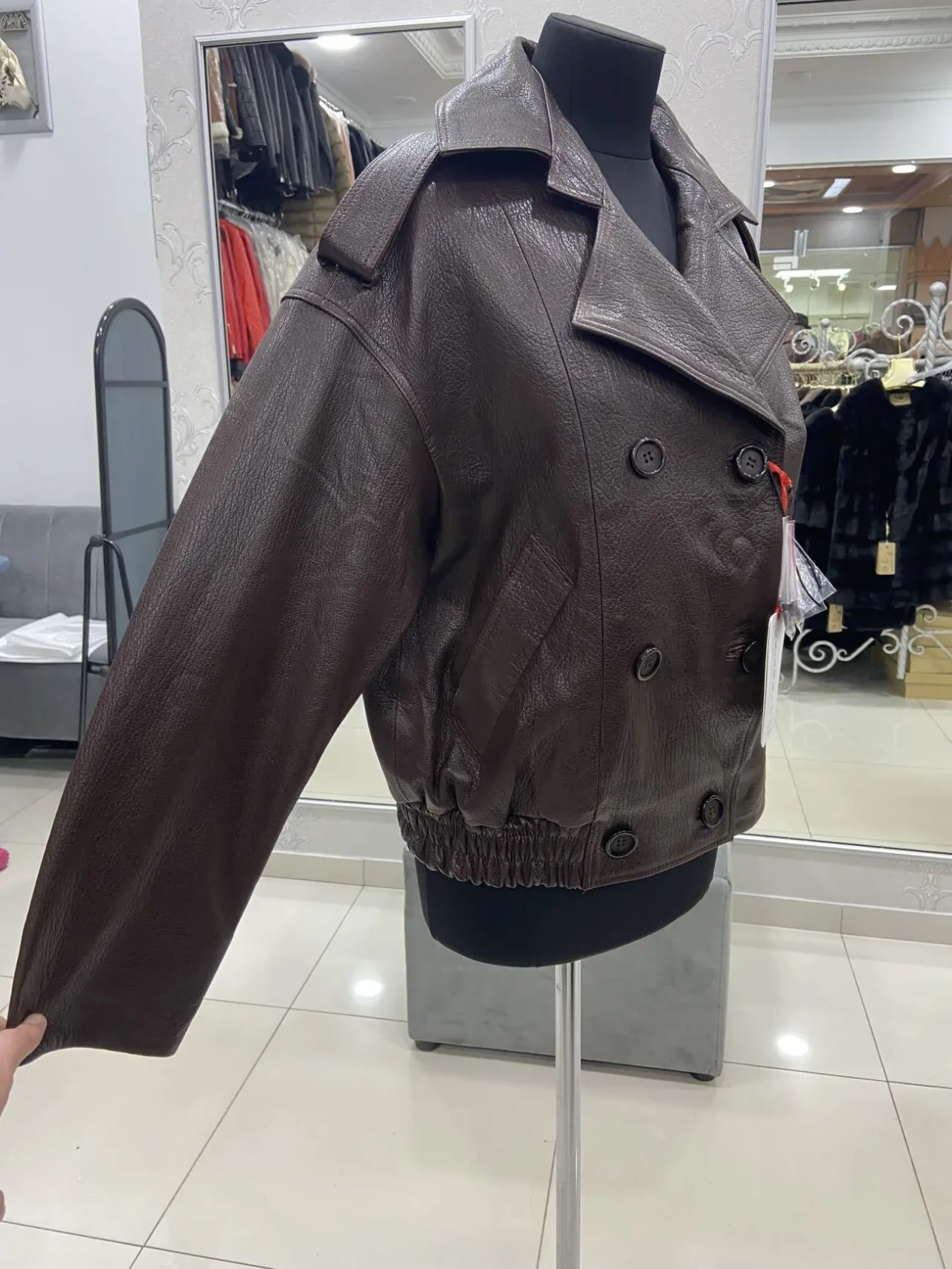 Шкіряна жіноча куртка коричнева,шоколад,гудзики,оверсайз,джамбо