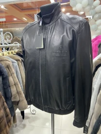 Куртка чоловіча шкіряний бомбер на стійку чорний