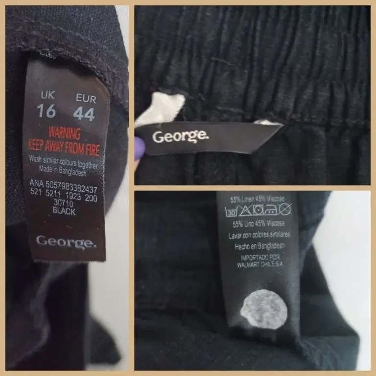 George Льняные женские шорты черные 16 на 50-52 7