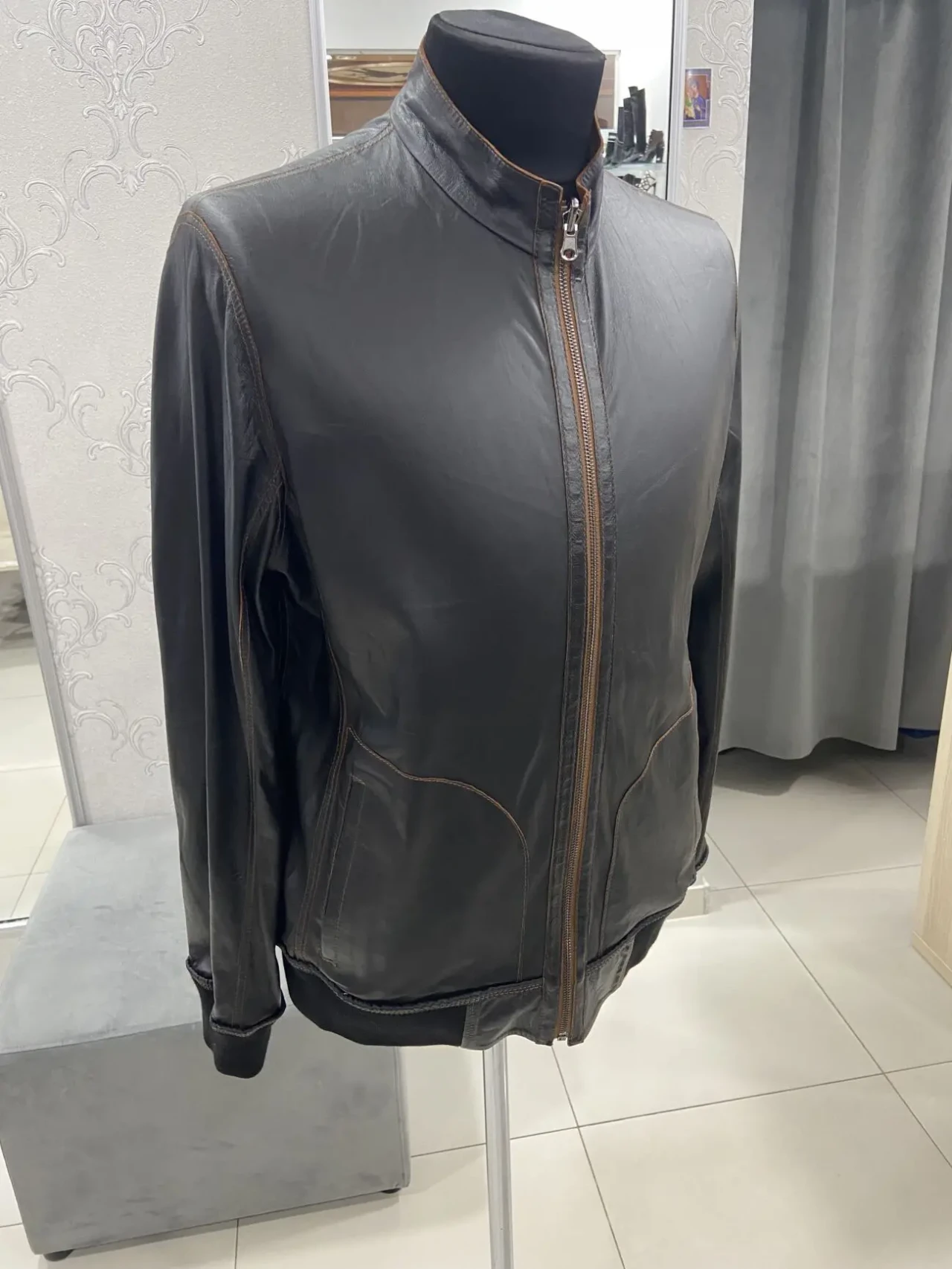 Шкіряно-замшева чоловіча коричнева/рижа куртка,бомбер,даблфейс 4