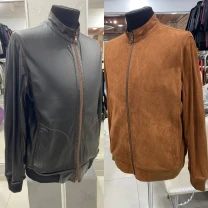 Шкіряно-замшева чоловіча коричнева/рижа куртка,бомбер,даблфейс