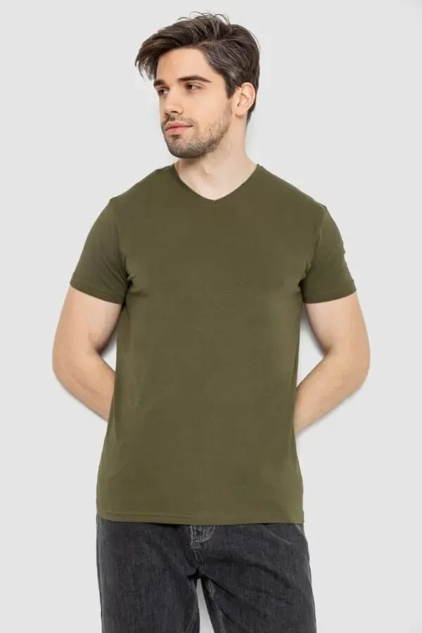 Футболка чоловіча однотонна базова, колір хакі 2