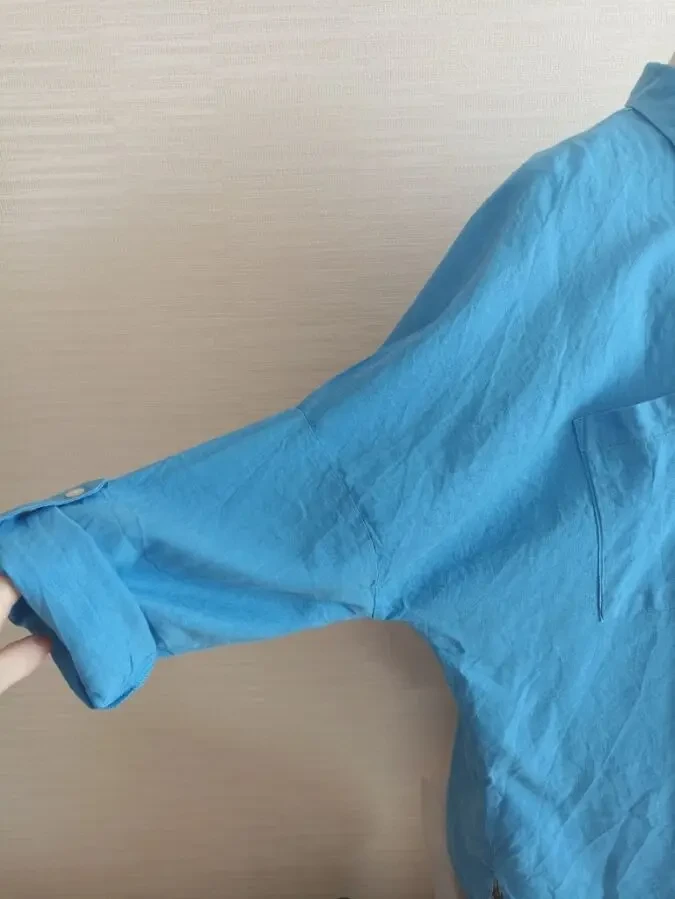 Peacocks Льняная женская рубашка голубая на 54 4