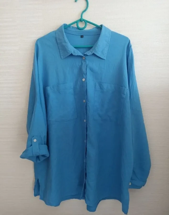 Peacocks Льняная женская рубашка голубая на 54 6