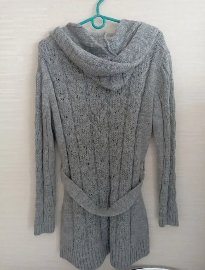 Шерстяной женский кардиган с капюшоном серый на 46-48 Турция 7