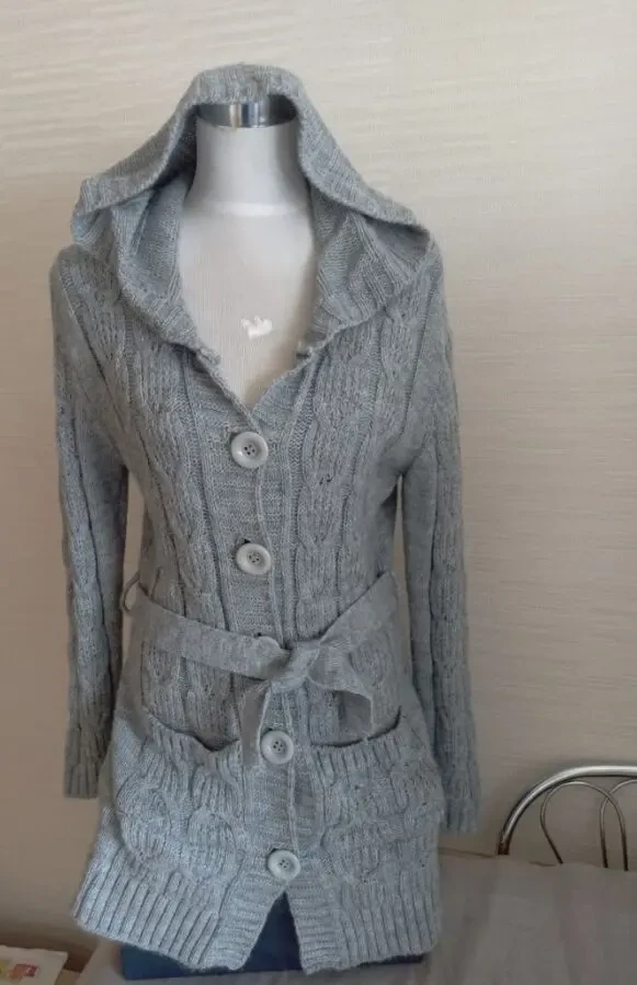 Шерстяной женский кардиган с капюшоном серый на 46-48 Турция 5