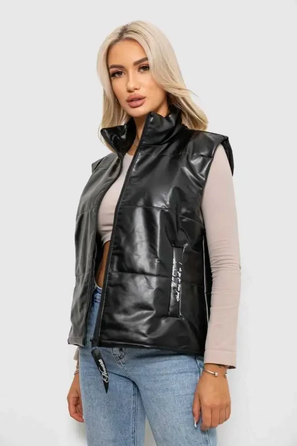 Жилет жіночий демісезонний екошкіра, колір чорний 3