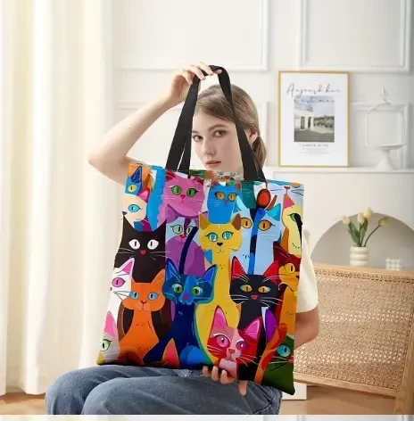 Яскрава еко сумка шопер з котиками сумка для покупок 4