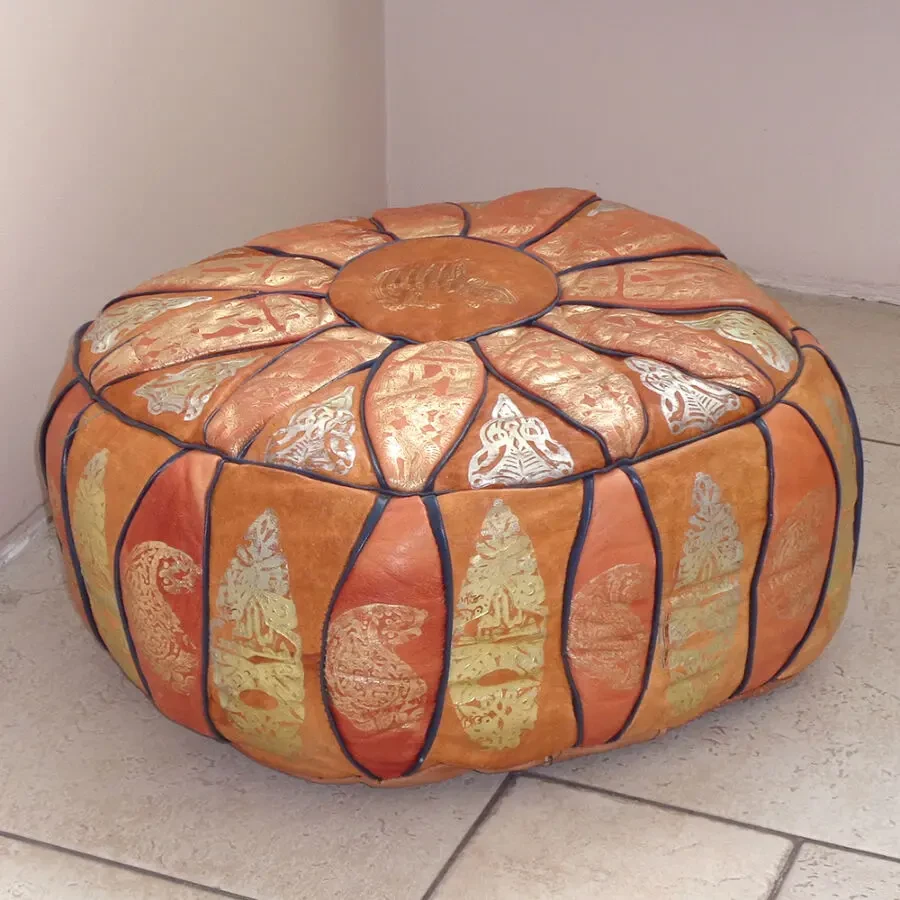 Египетский пуф натуральная кожа винтаж 70-е годы напольный пуфик 4