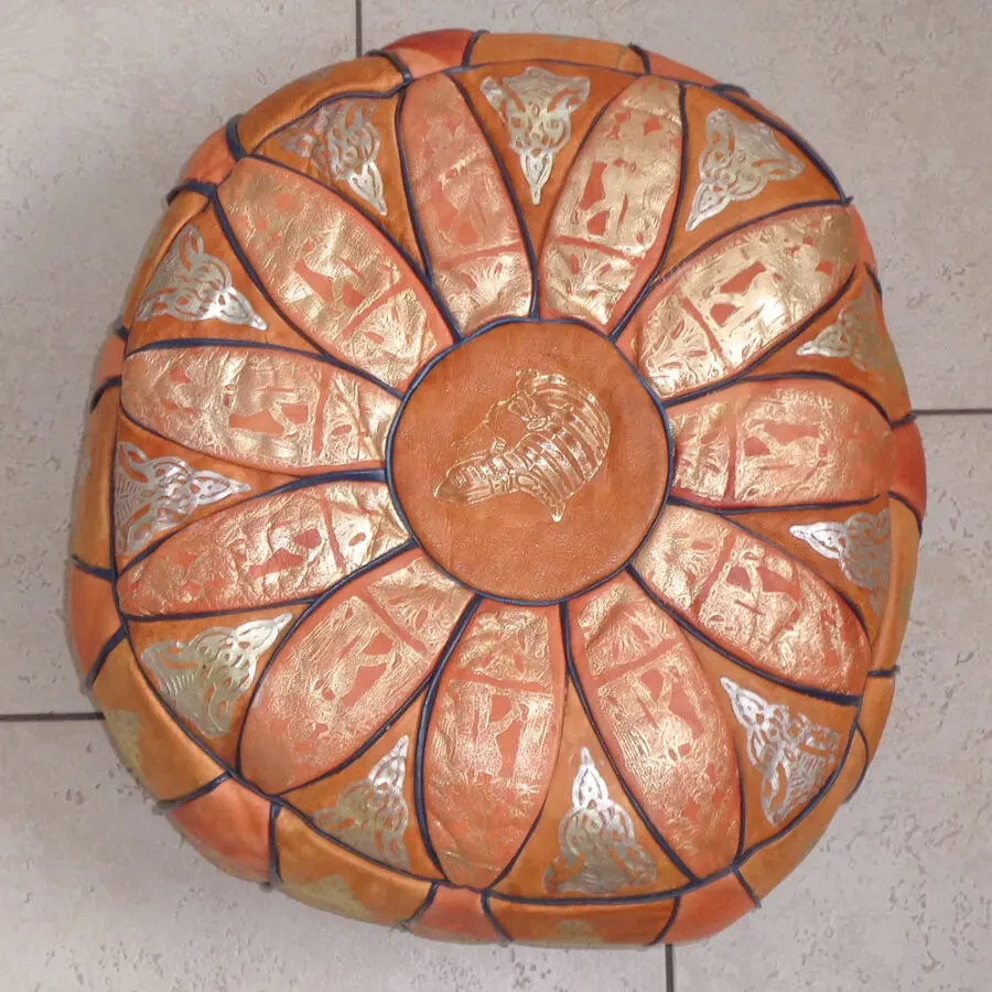 Египетский пуф натуральная кожа винтаж 70-е годы напольный пуфик 2