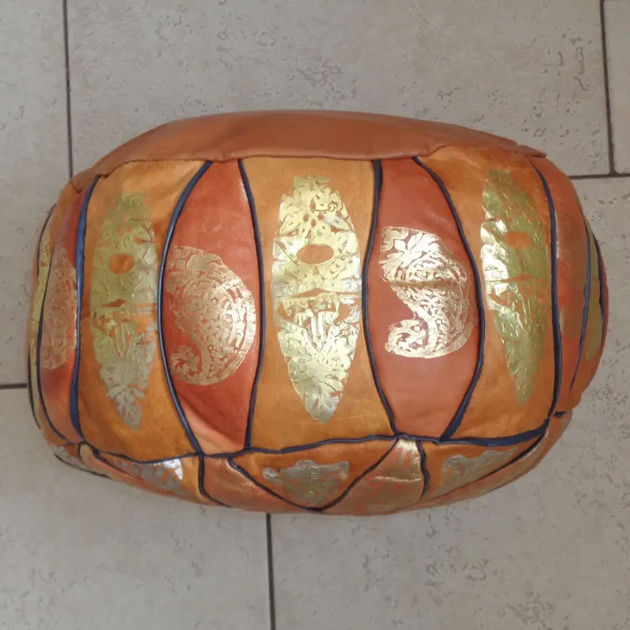 Египетский пуф натуральная кожа винтаж 70-е годы напольный пуфик 7