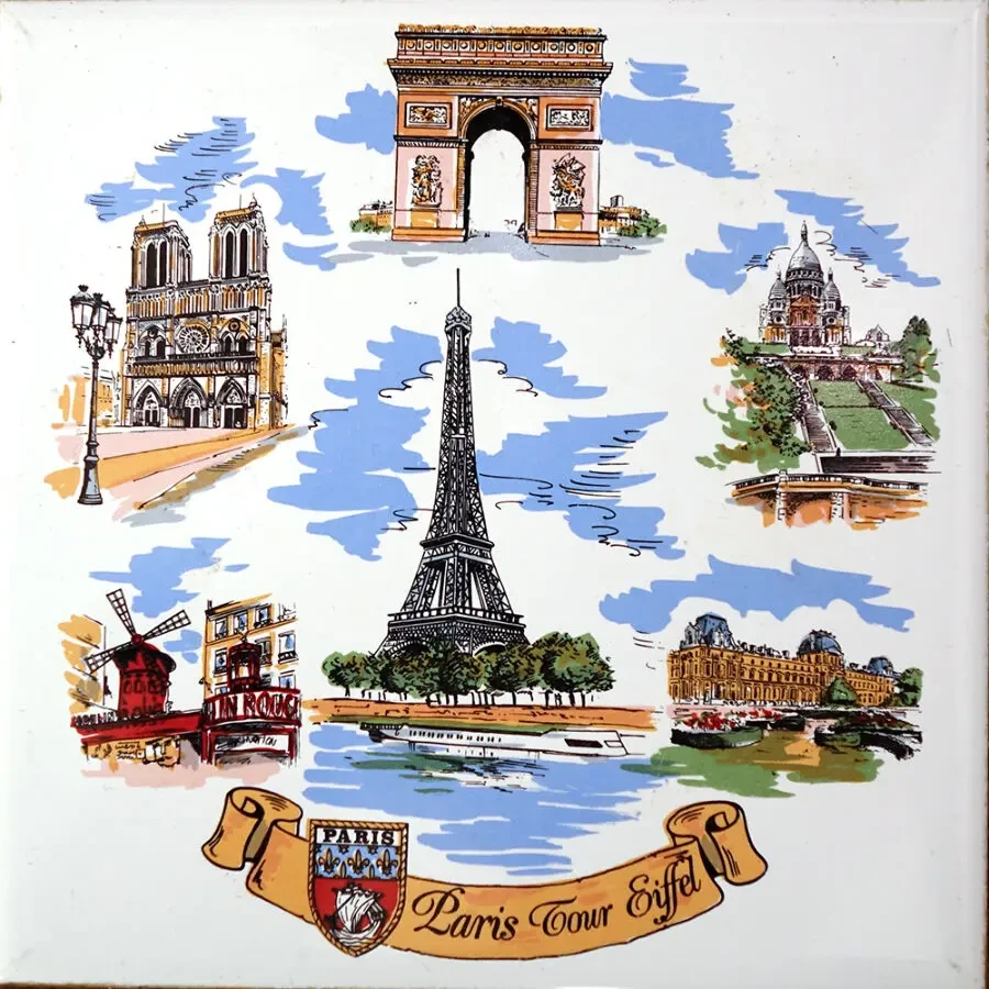 Винтаж Париж декоративная кафельная плитка в рамке керамика сувенир 5