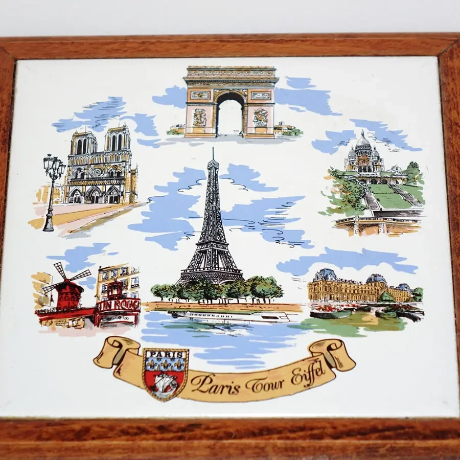 Винтаж Париж декоративная кафельная плитка в рамке керамика сувенир 4