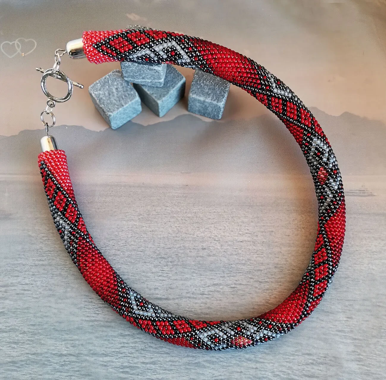 Прикраса із бісеру кольє-джгут Коралова мрія 4