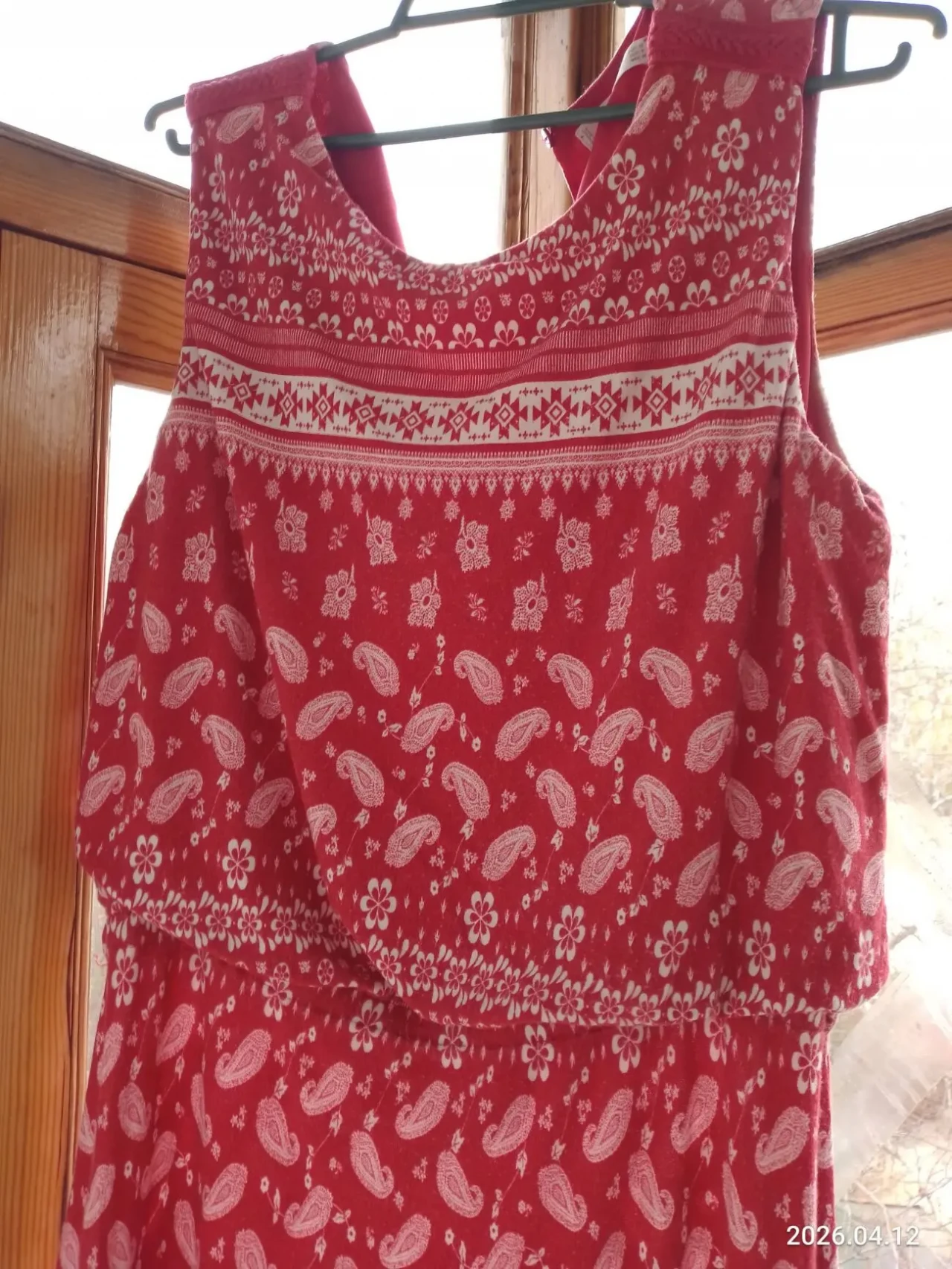 Платье красное, белые узоры, с 10  трикотаж, летнее, длинное 2