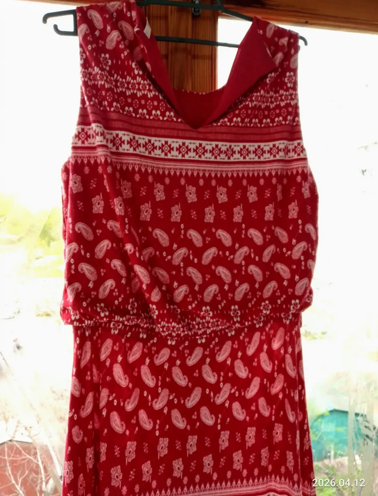 Платье красное, белые узоры, с 10  трикотаж, летнее, длинное 4