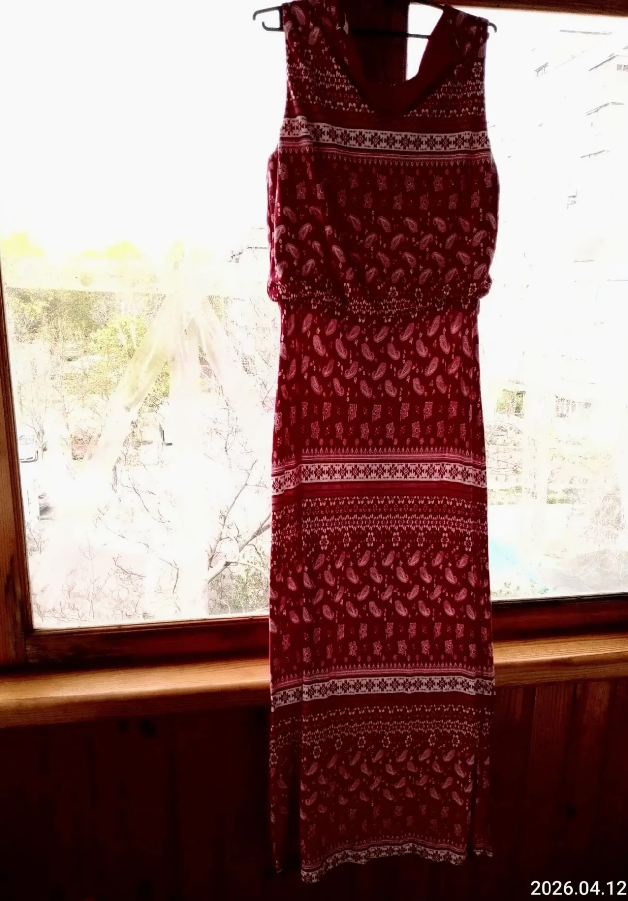 Платье красное, белые узоры, с 10  трикотаж, летнее, длинное 3