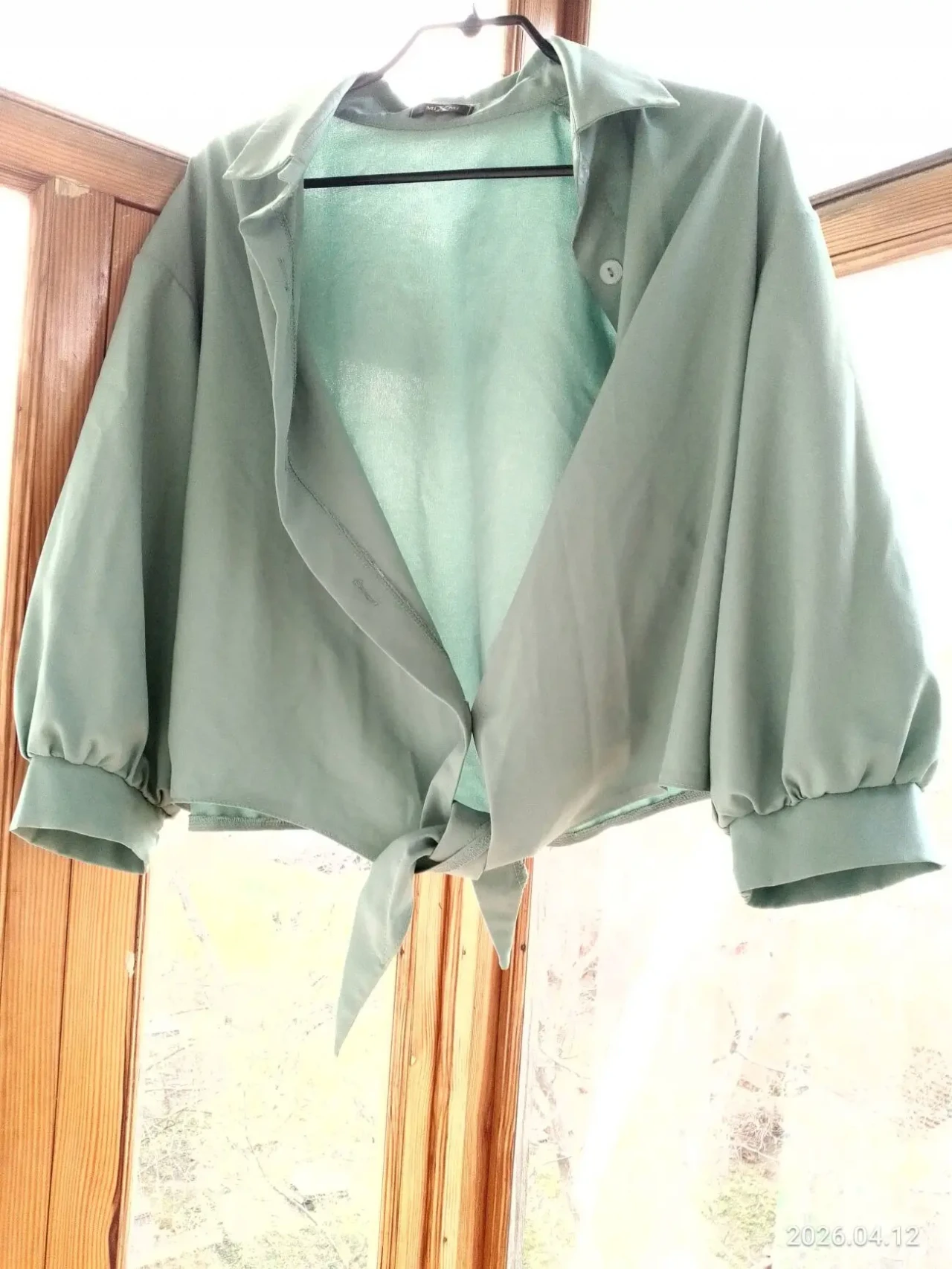 Зеленая мятная блузка рубашка болеро 3 4 рукав 12 м, п э мягкая