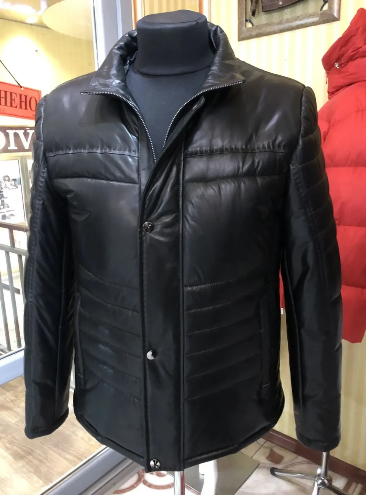 Пуховики шкіряні чоловічі,капюшон з хутром,зйомний 7