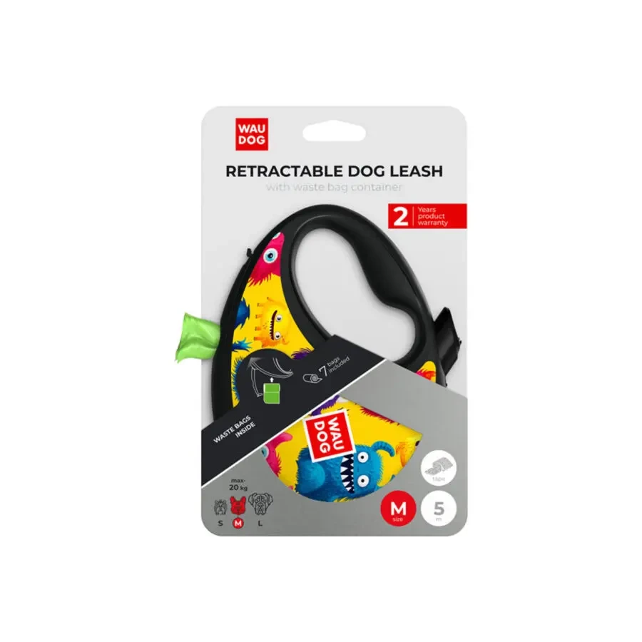 Яскрава рулетка для собаки  WAUDOG з контейнером для пакетів 3
