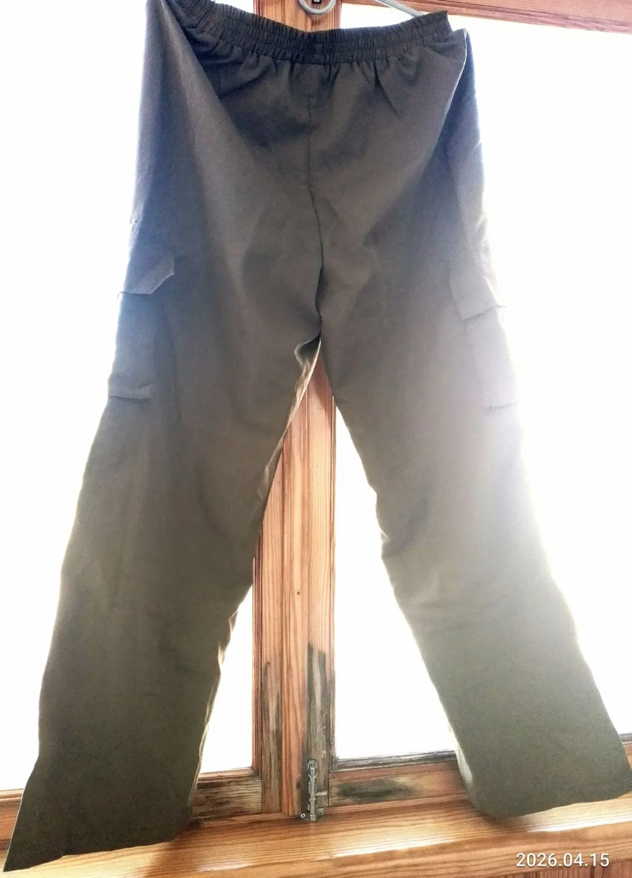 Зеленые штаны л 14 полиэстер широкие прямые, карманы, резинка, летние 2