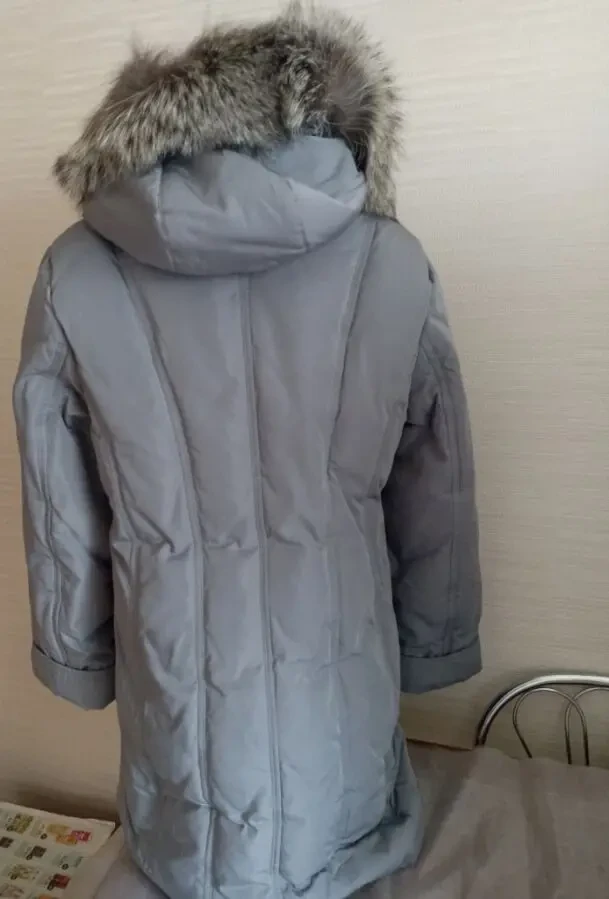 Daser пуховик женский  капюшон с мехом чернобурки 52-54 серый 4