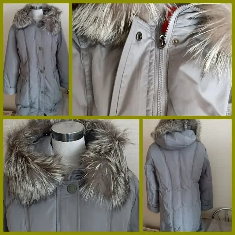 Daser пуховик женский  капюшон с мехом чернобурки 52-54 серый 8