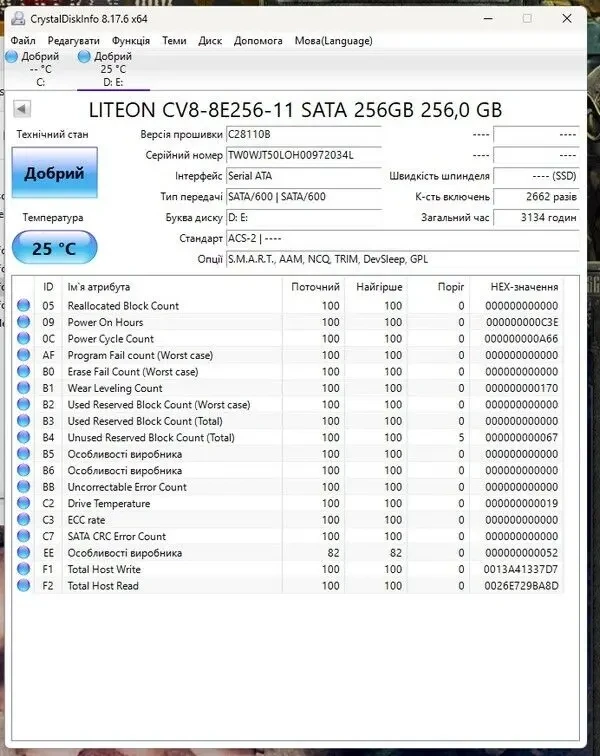Накопитель SSD M.2 256GB LiteOn 4