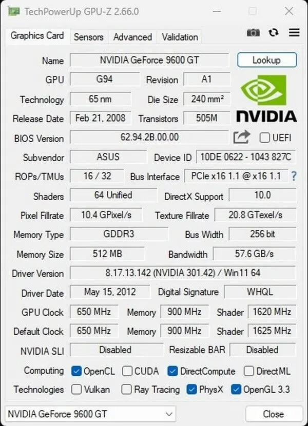 Видеокарта Asus EN9600GT/HTDI/512M/A 7
