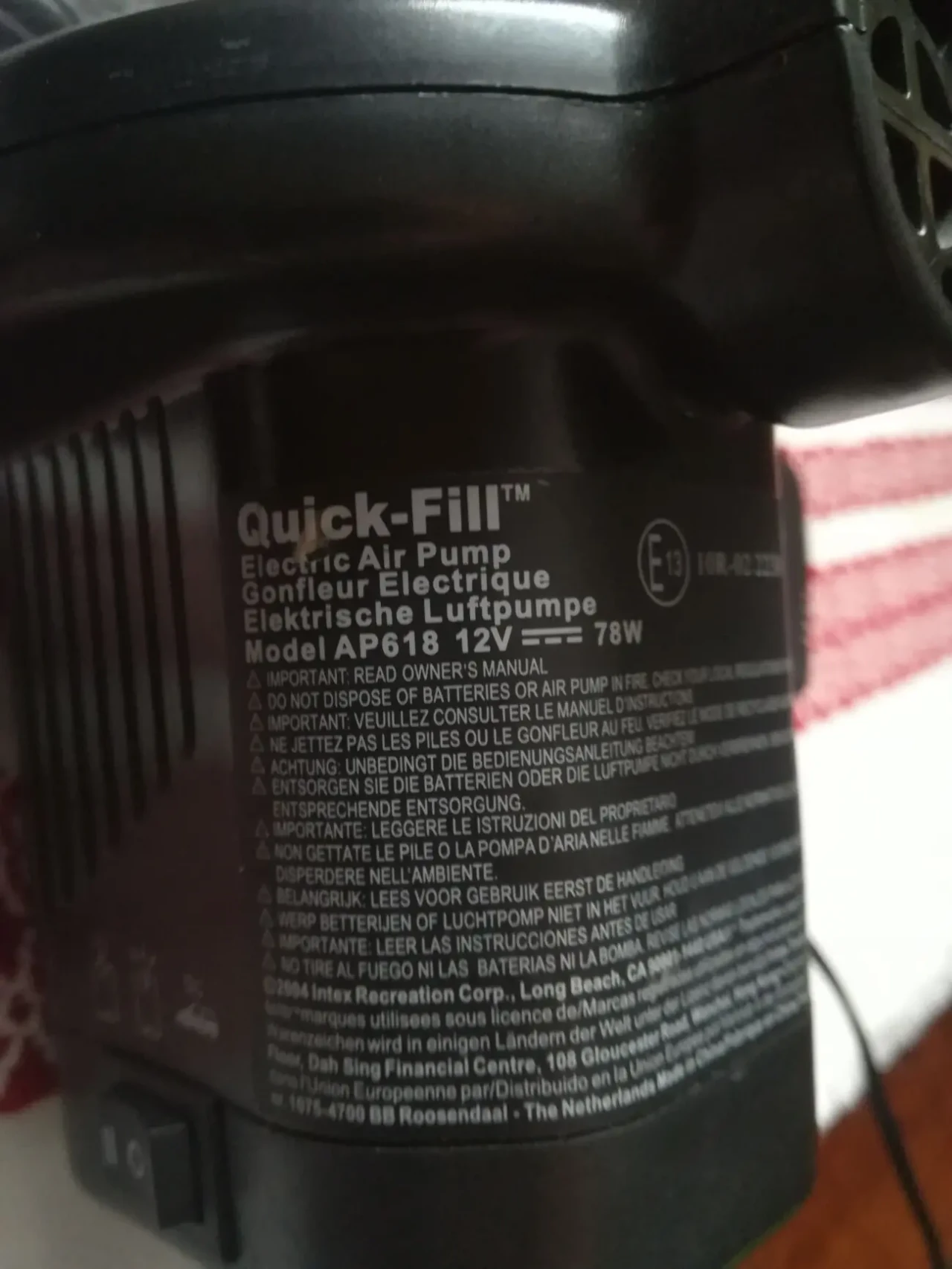 Електричний насос Intex Quick-Fill AP618 12V/220V 2