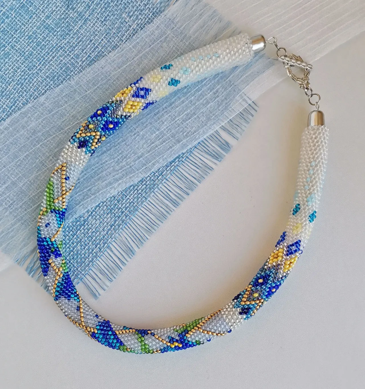 Прикраса із бісеру кольє-джгут Волошковий танок 6