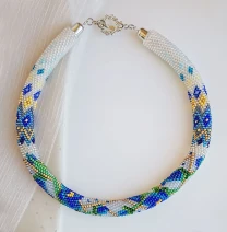 Прикраса із бісеру кольє-джгут Волошковий танок