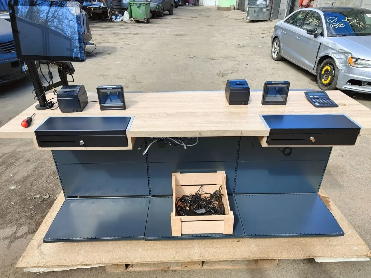 Касова зона, каса, модульний касовий прилавок б у, касовий бок 2