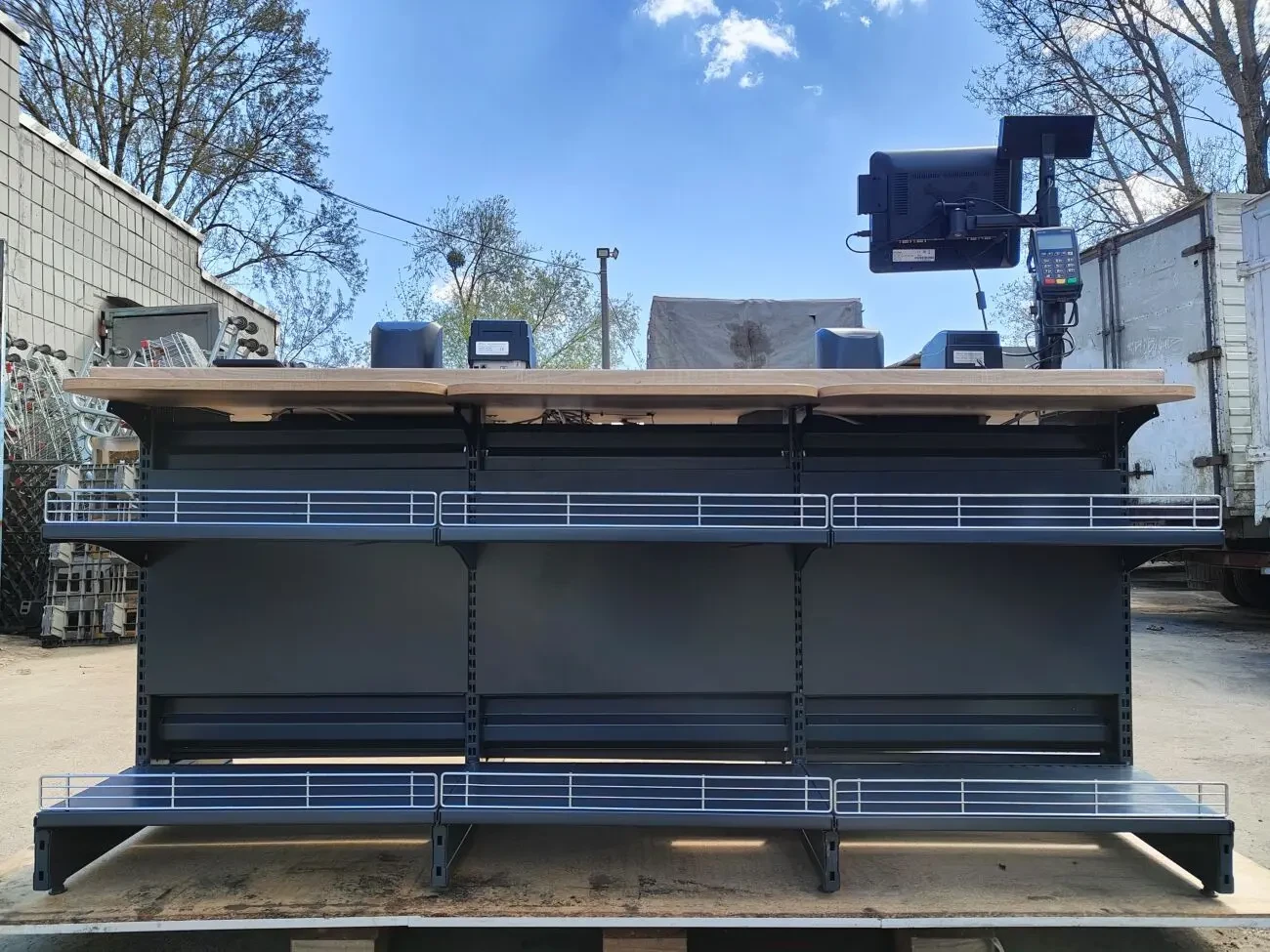 Касова зона, каса, модульний касовий прилавок б у, касовий бок 9