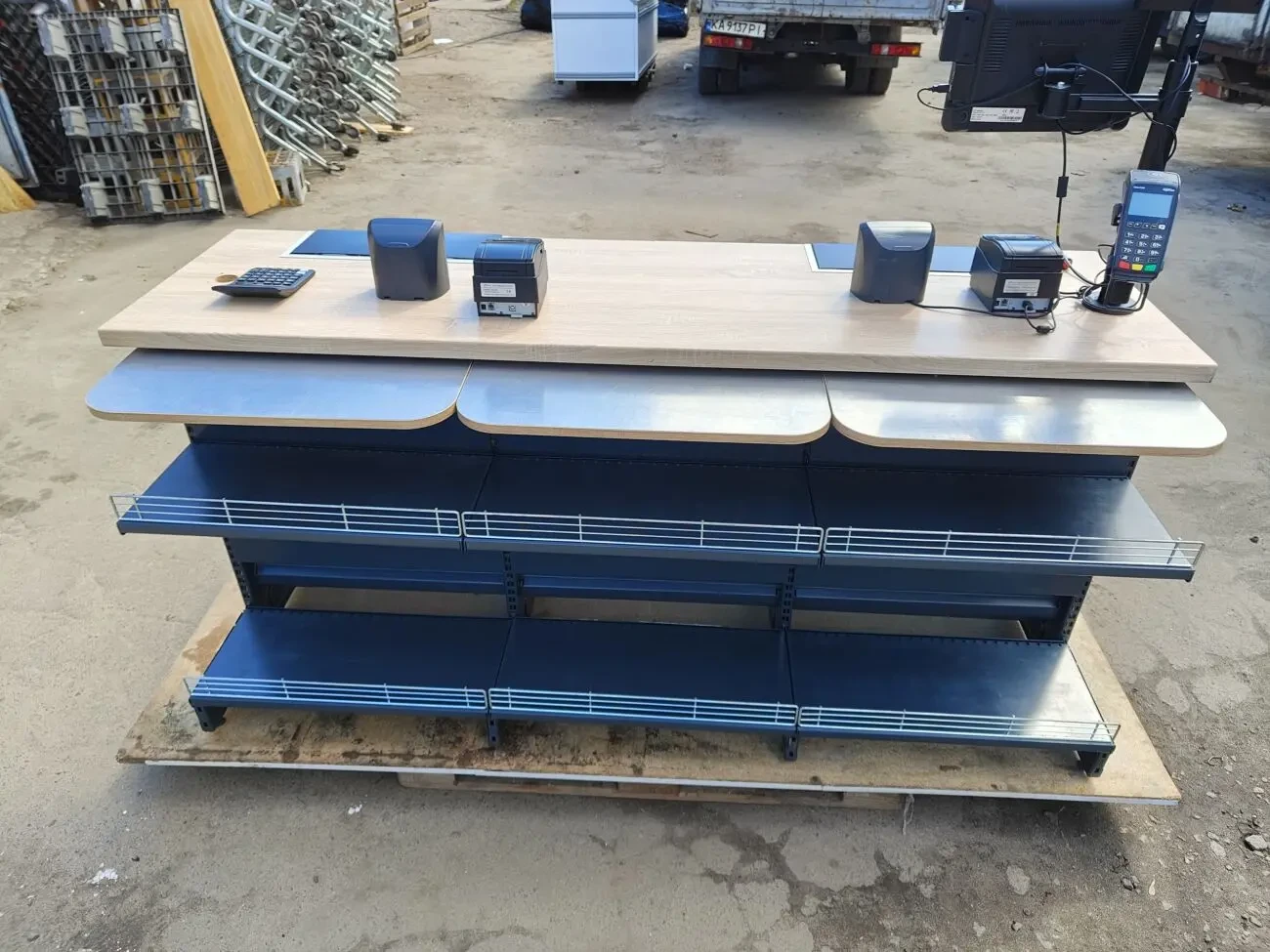 Касова зона, каса, модульний касовий прилавок б у, касовий бок 8