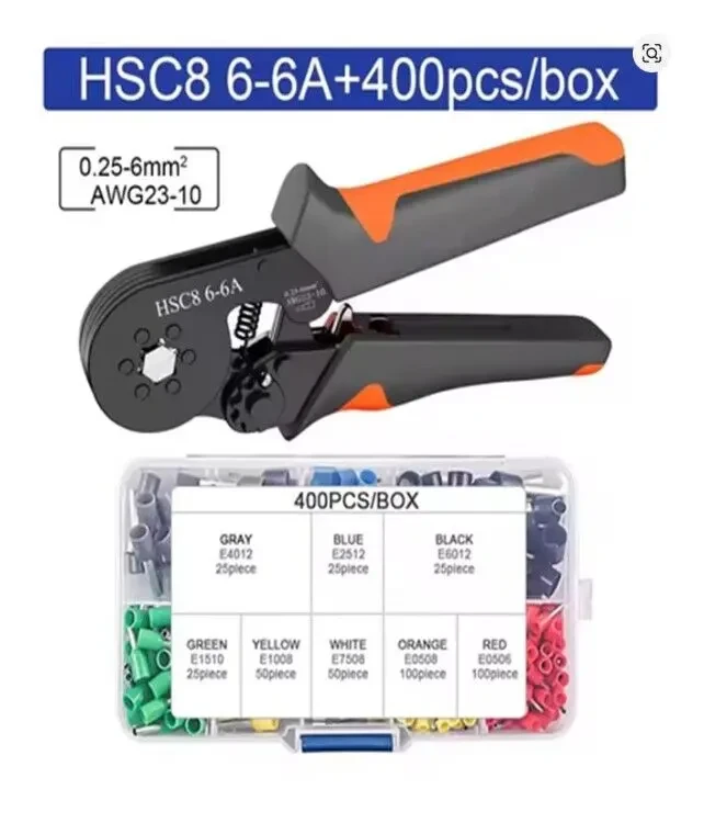 Набор шестигранного кримпера обжима проводов 0,25-6мм і 400 клемм.