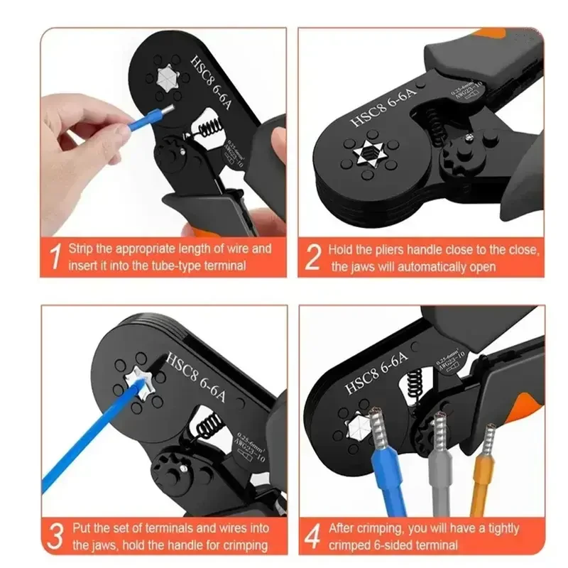 Набор шестигранного кримпера обжима проводов 0,25-6мм і 400 клемм. 6