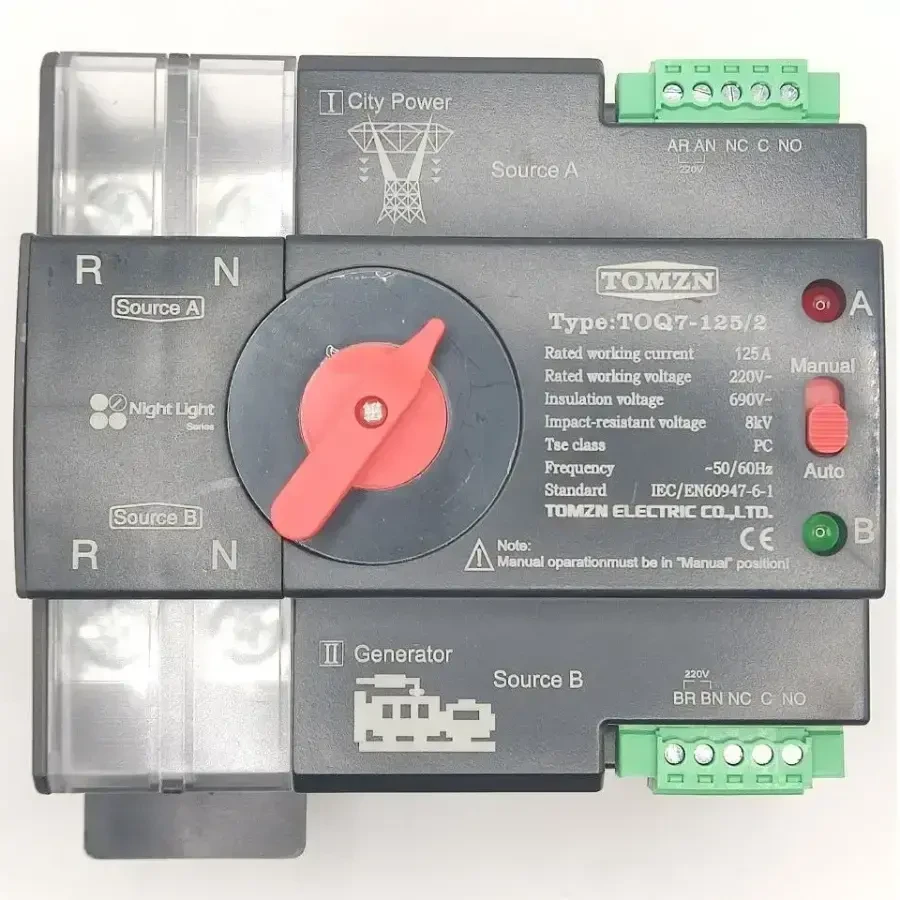 TOMZN АBP для DIN-рейки, 125А/2Р, 63A/2P, TOQ7 , 230 В